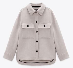 Zara Manteco Wool Blend Shacket Jacket Cream Oversized Utility Shirt Jacket M